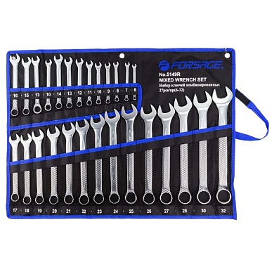 Набор ключей комбинированных 27 пр. 6-28, 30, 32 мм, ключи трещоточные 10, 13 мм Forsage F-5149R