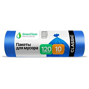 Мешки для мусора GreenClean Classic, 120 л, 10 шт/рулон, ПНД, 12 мкм, 65х100см, синий