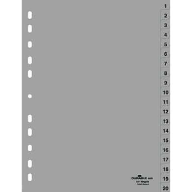Разделитель "Durable", A4, 20 делений, серый