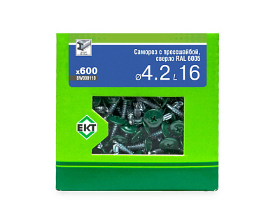 Саморез с п/ш 4.2х16 сверло, RAL 6005, в коробке с окном, 600 шт ЕКТ BW000110