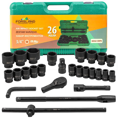 Набор инструментов ударных 26 пр. 3/4'', 6-гр. Forsland Forsland-68262-5MPB