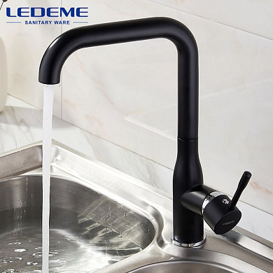 Смеситель кухни латунь, черный Ledeme L4698B