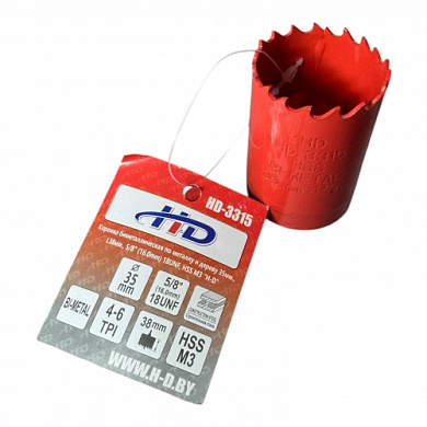 Коронка биметаллическая по металлу и дереву 35 мм., L38 мм., 5/8"-18UNF, HSS M3 H-D HD-3315