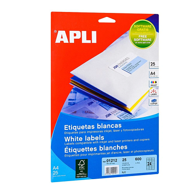 Самоклеящиеся этикетки универсальные Apli, 70x37 мм, 25 листов, 24 шт, белый