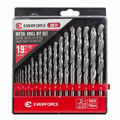 Набор сверл по металлу 19 пр, 1-10 мм EVERFORCE EF-DBS19