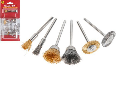Набор щеток для гравера универсальный, 6 шт. в блистере, хвостовик 3,2 мм WORTEX 1335685
