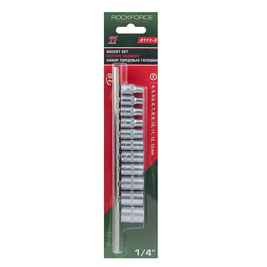 Набор головок 11 пр. 1/4'' 6-гр. 4, 5, 5.5, 6-13 мм на планке RockForce RF-2111-5