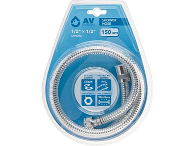 Шланг душевой PVC, 1/2" г-г 150 см, хром, AV Engineering AVSSS-117