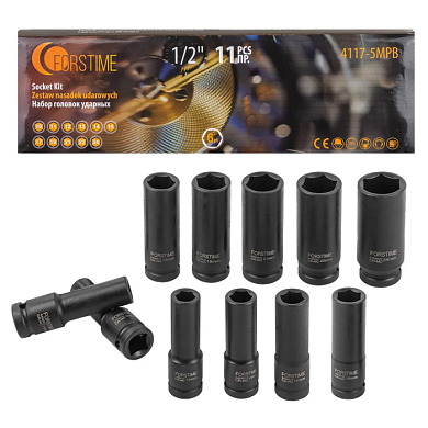 Набор головок ударных глубоких 10-24 мм 1/2'' 6-гр 11 пр FORSTIME FT-4117-5MPB