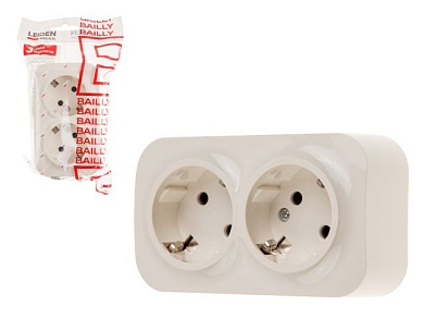 Розетка 2-ая, открытая, с/з бежевая, Bailly, LEIDEN ELECTRIC 806025