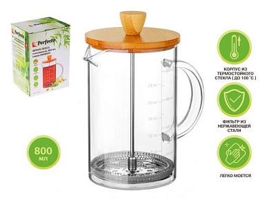 Френч-пресс стеклянный 800 мл, BAMBOO, Perfecto Linea 38-800800