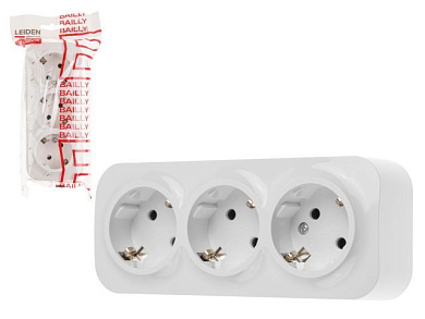 Розетка 3-ая, открытая, с/з белая, Bailly, 806007 LEIDEN ELECTRIC 806007