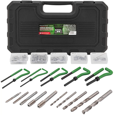 Набор приспособлений и футорок для восстановления резьбы М5х0,8 М6х1,0 М8х1,25 М10х1,5 М12х1,75 131 пр RockForce RF-9131U1
