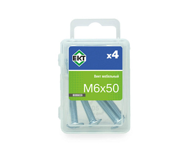 Винт мебельный 6х50, полусфер. головка, шлиц KOMBI, цинк, 4 шт ЕКТ B006659