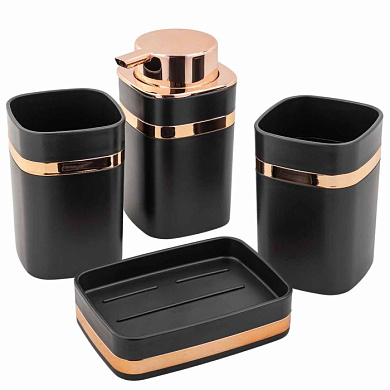 Набор для ванной комнаты 4 пр., мыльница, дозатор для мыла, подставка для зубных щеток, подставка для косметических аксессуаров La and Te beaute LT-BSP-3BK