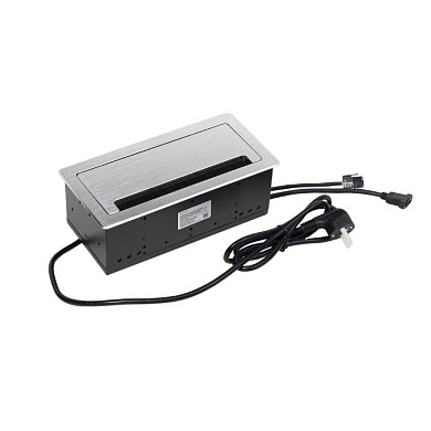 Выдвижной удлинитель Atlas USB, 2 розетки, 2xUSB, HDMI, LAN, шлиф. сталь AKS 78318