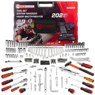 Набор инструментов 1/4''&3/8''&1/2'' 6-гр 202 пр. ForceKraft FK-42022-5