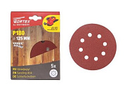 Круг шлифовальный 125мм круг Р180 д/дерева самосцепл. 8 отв. 5 шт WORTEX WSD11180E519