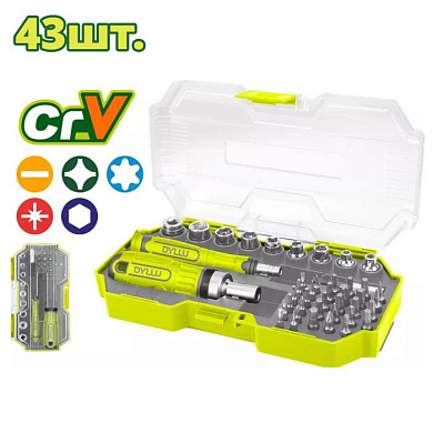Отвертка-держатель бит с набором бит и торцевых головок DYLLU DTSS8B43 (43 предмета)
