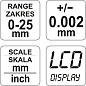 Микрометр с цифровым индикатором 0-25 мм Yato YT-72305