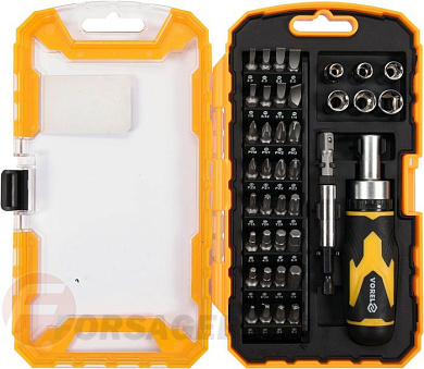 Отвёртка реверсивная с головками и битами набор 41 пр. CrV Vorel 64385