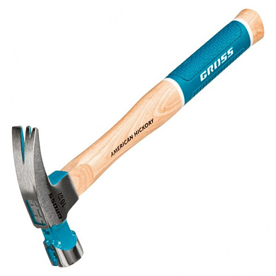 Молоток-гвоздодер, 280 г, угол 75, магнит, обрезиненная рукоятка American hickory GROSS 10417