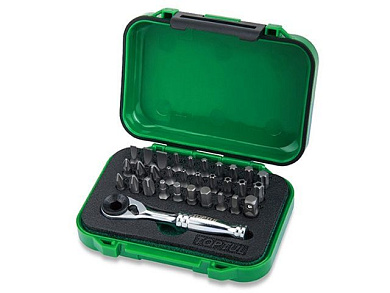 Набор бит SL, PH, PZ, Torx, TorxTR, HEX 1/4'' с трещоткой 31 пр. Toptul GABW3103