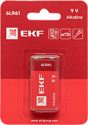 Алкалиновая батарейка типа 9V(6LR61) блистер 1шт, EKF 9V-BL1