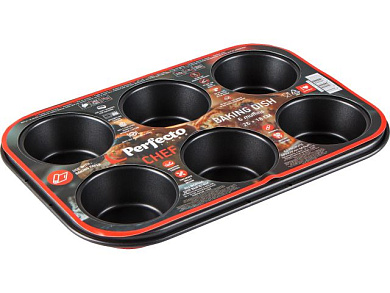 Форма для выпечки, прямоугольная, 6 кексов, 26х18 см, антипригарное покрытие, CHEF, PERFECTO LINEA 16-261828