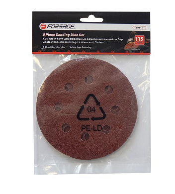 Набор кругов шлифовальных на липучку 115 мм Р40, Р60, Р80, Р100, Р120 5 шт Forsage F-SD115