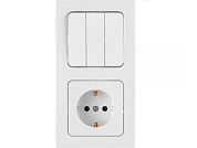 Блок выкл. 3 клав. + розетка, открытая, б/з белая, Аструм,