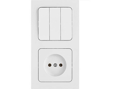 Блок выкл. 3 клав. + розетка, открытая, б/з белая, Аструм,