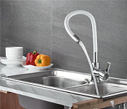 Смеситель для кухни с гибким изливом, латунь, хром + белый Ledeme L4898-3