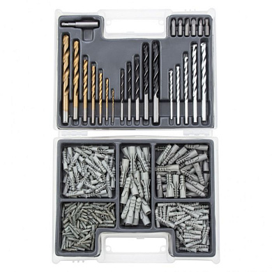 Набор сверл комбинированный: бетон 4-10 мм, металл 2-10 мм, дерево 4-10 мм, дюбеля, 300 пр. Matrix 72577