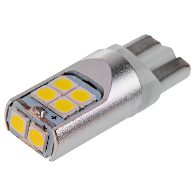 Автолампа диод T10 (W5W) 12/24V 10 SMD 1-конт биполярная Белая CAN BUS комп.2 шт габарит/стоп SKYWAY S08202092