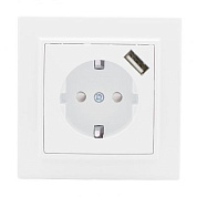 Розетка 1-местная СП с/з Минск 16А белая с защ, штор, с USB 1А EKF ERR16-028-100-USB