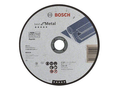 Круг отрезной 180х1.6x22.2 мм для металла Best, прямой Bosch 2608603520