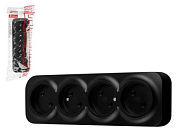 Розетка 4-ая, открытая, б/з черная, Bailly, LEIDEN ELECTRIC 806020