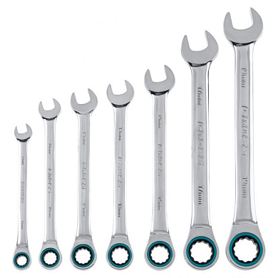 Набор ключей комбинированных с трещоткой, 8-19 мм, 7 шт., CrV Gross 14890