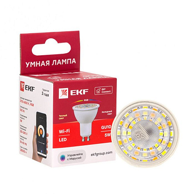 Умная лампа GU10 EKF Connect 5W WIFI RGBW slwf-gu10-rgbw