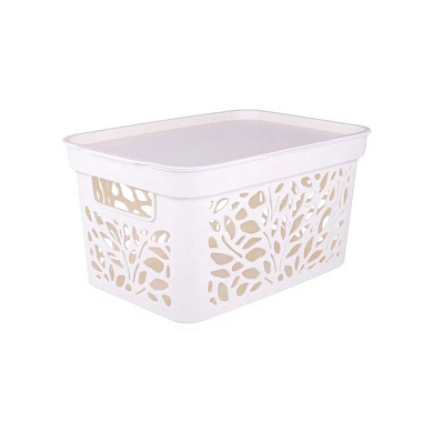 Корзина с крышкой Leaves 18 л, 405×275×207 мм, молочный Полимербыт 4383800
