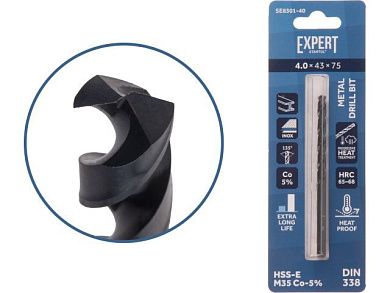 Сверло по металлу ц/х 4.0х43х75 мм HSS-Co Black EXPERT STARTUL SE8301-40