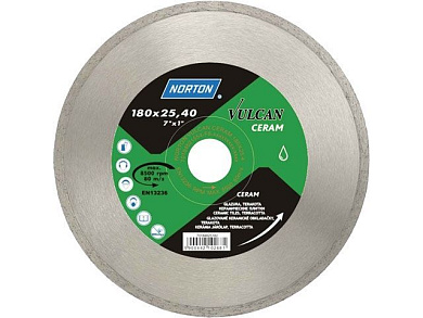 Алмазный круг 230х22.2 мм по керамике сплошн. VULCAN TILE, мокрая резка NORTON 70184625184