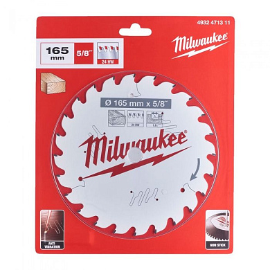 Диск пильный по дереву D165х15,87х1,6 мм 24Z для циркулярной пилы Milwaukee 4932471311