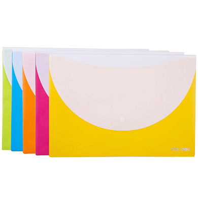 Папка-конверт на кнопке "Deli", A4, ассорти
