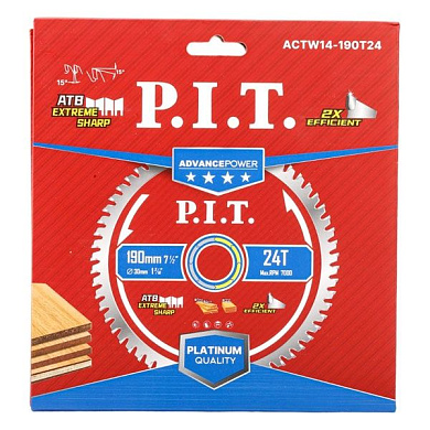 Диск пильный по дереву ADVANCE 190x30x1,4 мм, 24T Carbide, зуб ATB 15° PIT ACTW14-190T24