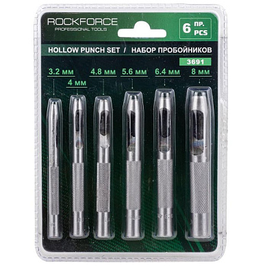 Набор пробойников, 6 пр. 3-8 мм, на полотне RockForce RF-3691