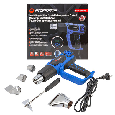 Фен промышленный электрический с дисплеем и насадками, 220В, Forsage F-HG60-2000LCD