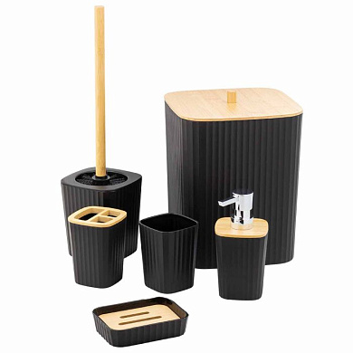 Набор для ванной комнаты 7 пр., мыльница,дозатор для мыла,подставка для зубных щеток,для косметических аксессуаров,ершик,подставка для ершика,корзина La and Te beaute LT-BSPB-1BK