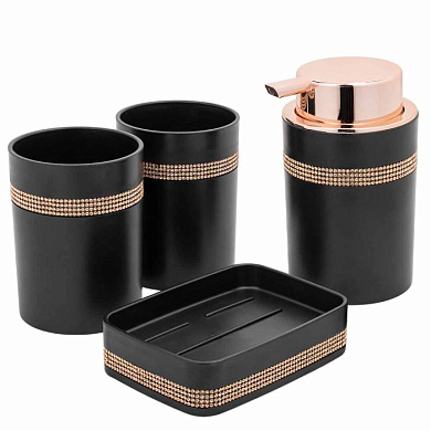 Набор для ванной комнаты 4 пр., мыльница, дозатор для мыла, подставка для зубных щеток, подставка для косметических аксессуаров La and Te beaute LT-BSP-4BK